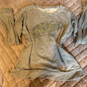 Lucky Lotus Brand Gray and Yellow Long Sleeve Tee